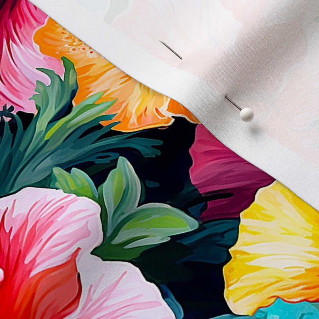Watercolor Hibiscus Flowers (Light II) Sport Lycra Printed Fabric by Studio Ten Design