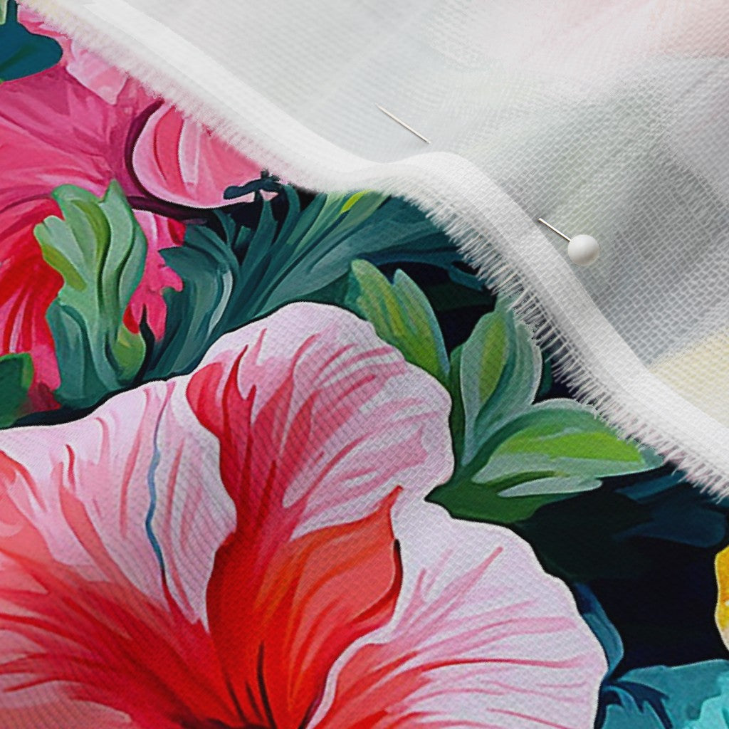 Watercolor Hibiscus Flowers (Light II) Organic Sweet Pea Gauze Printed Fabric by Studio Ten Design