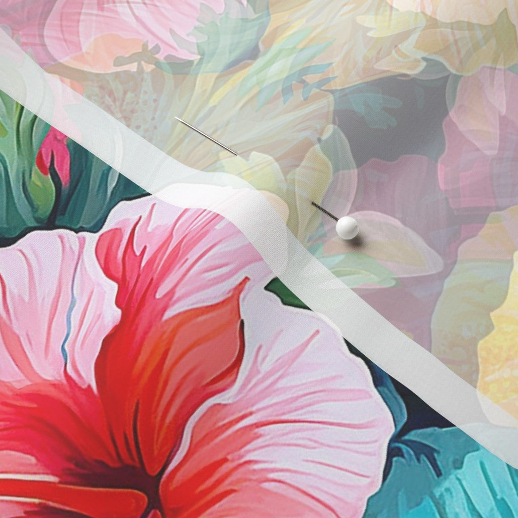 Watercolor Hibiscus Flowers (Light II) Chiffon Printed Fabric by Studio Ten Design