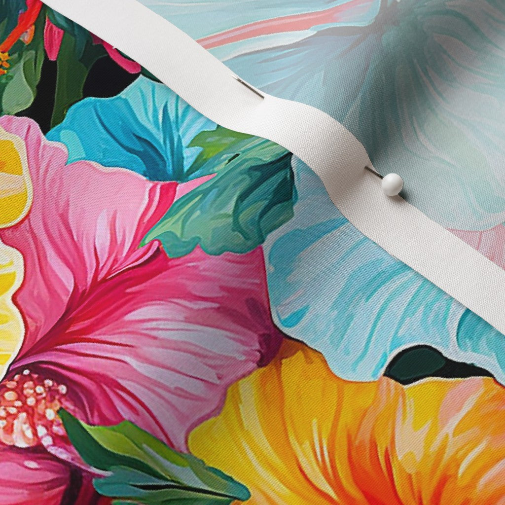 Watercolor Hibiscus Flowers (Light II) Cotton Poplin Printed Fabric by Studio Ten Design