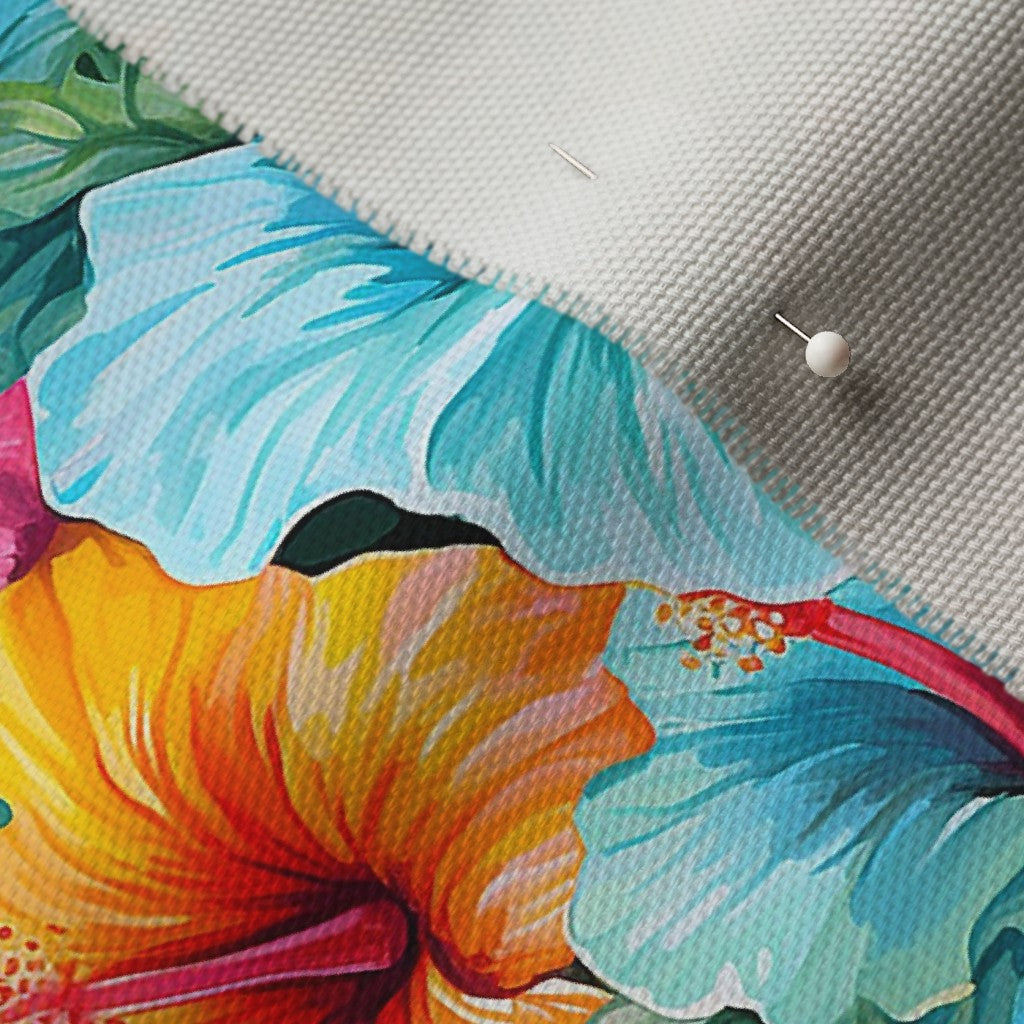 Watercolor Hibiscus Flowers (Light II) Cypress Cotton Canvas Printed Fabric by Studio Ten Design