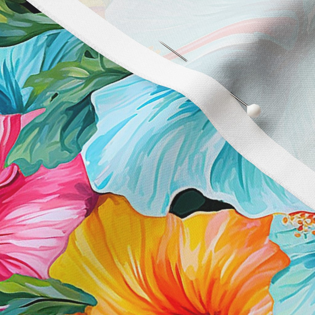 Watercolor Hibiscus Flowers (Light II) Longleaf Sateen Grand Printed Fabric by Studio Ten Design