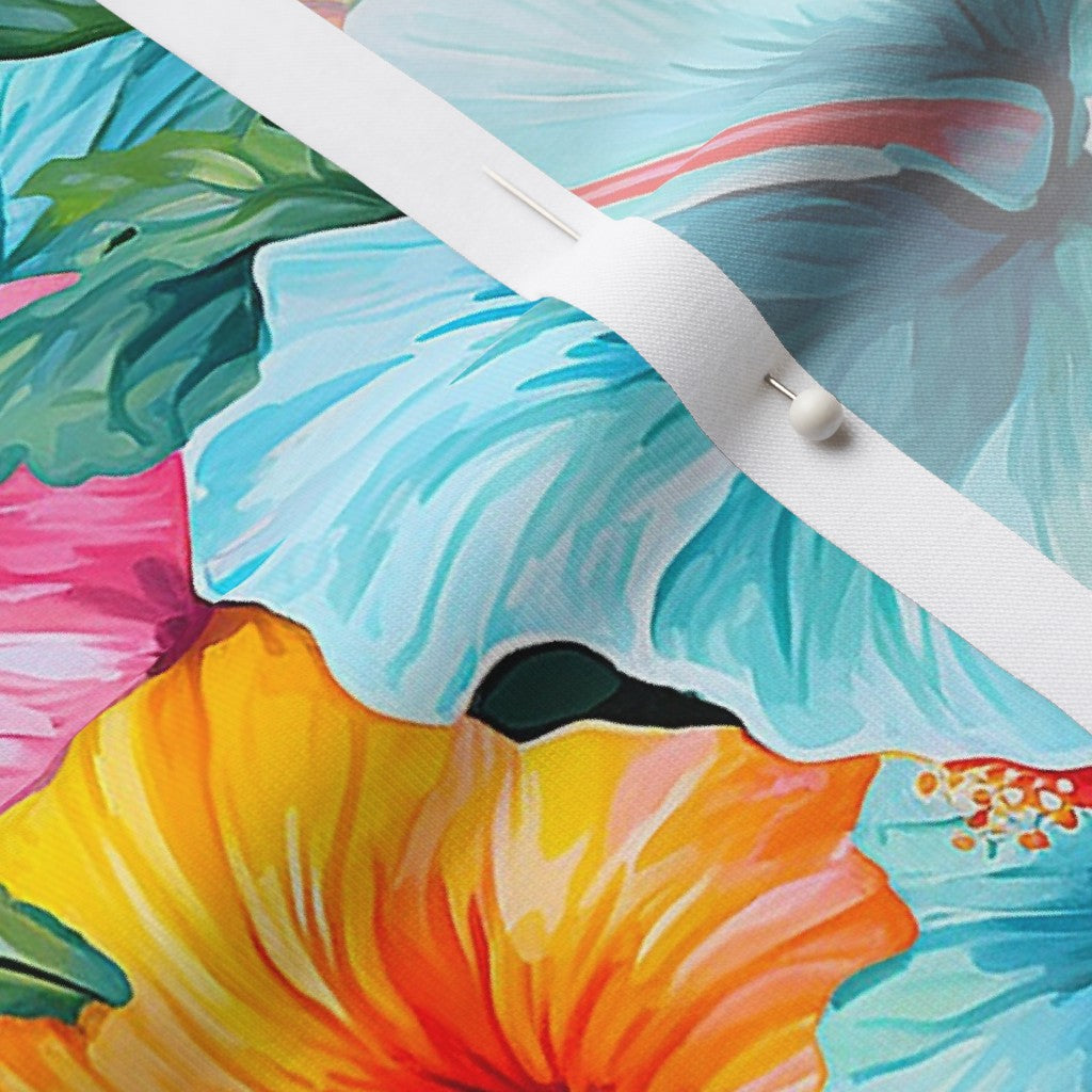 Watercolor Hibiscus Flowers (Light II) Modern Jersey Printed Fabric by Studio Ten Design