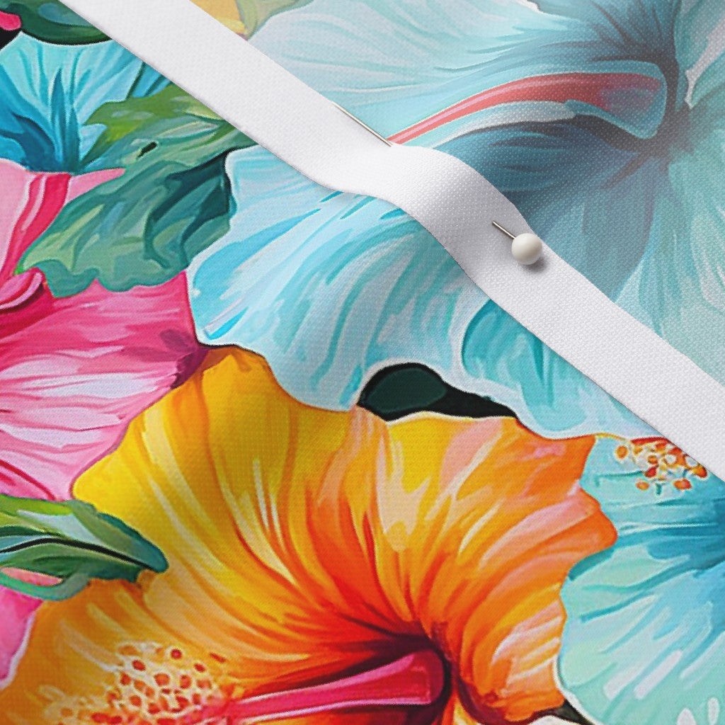 Watercolor Hibiscus Flowers (Light II) Performance Piqué Printed Fabric by Studio Ten Design