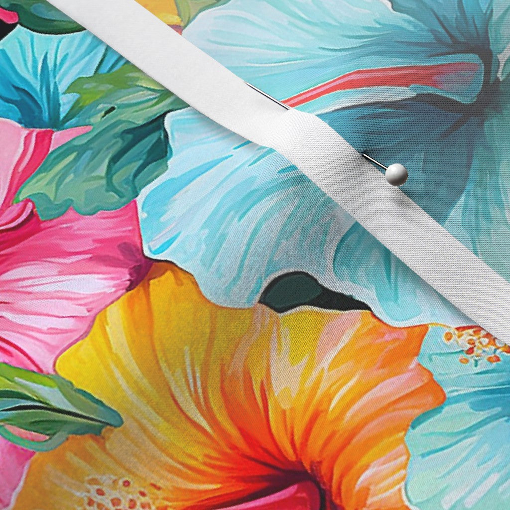 Watercolor Hibiscus Flowers (Light II) Satin Printed Fabric by Studio Ten Design
