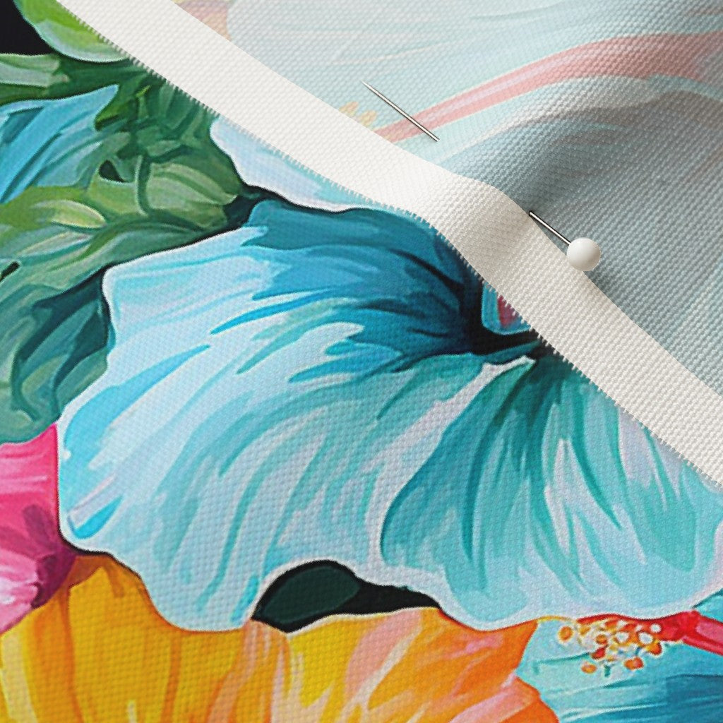 Watercolor Hibiscus Flowers (Light II) Linen Cotton Canvas Printed Fabric by Studio Ten Design