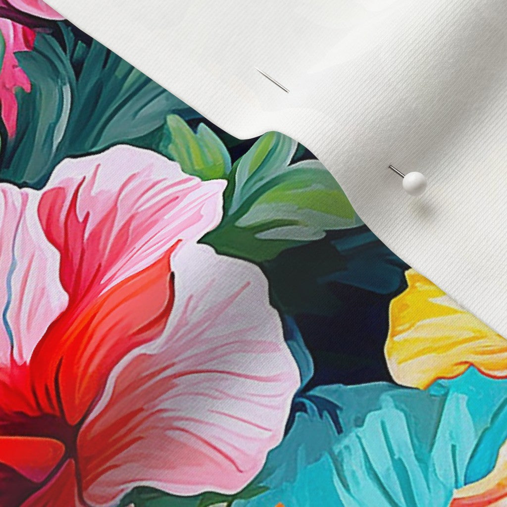 Watercolor Hibiscus Flowers (Light II) Organic Cotton Knit Printed Fabric by Studio Ten Design