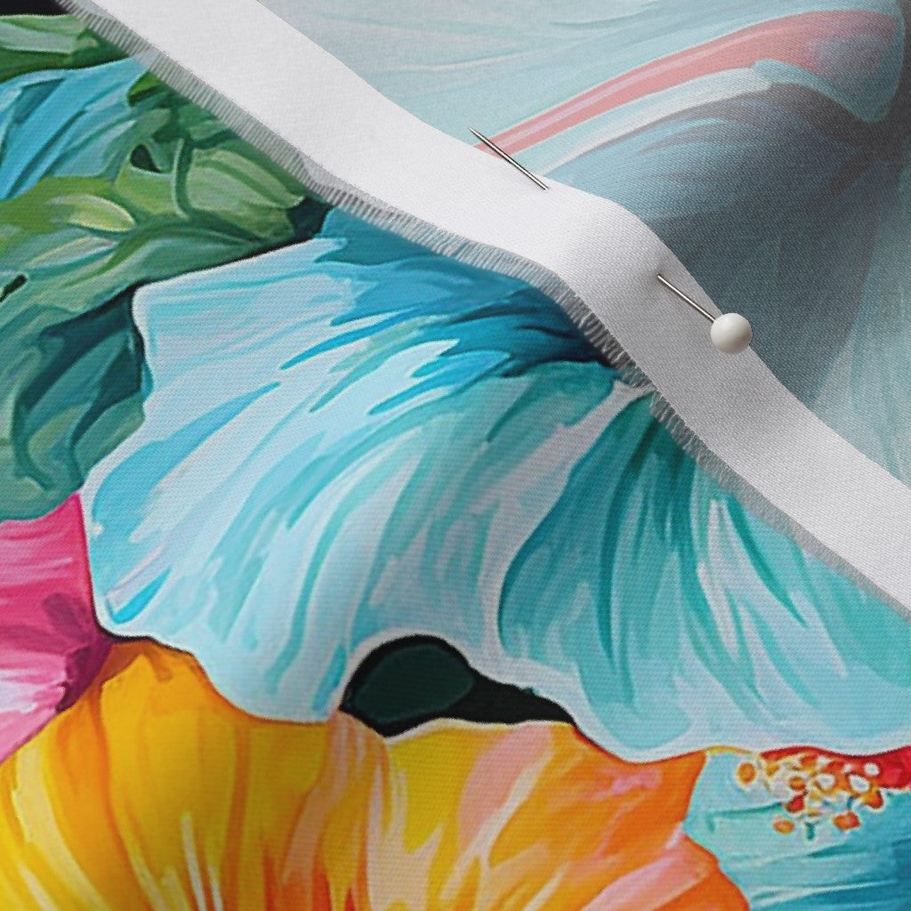 Watercolor Hibiscus Flowers (Light II) Organic Cotton Sateen Printed Fabric by Studio Ten Design