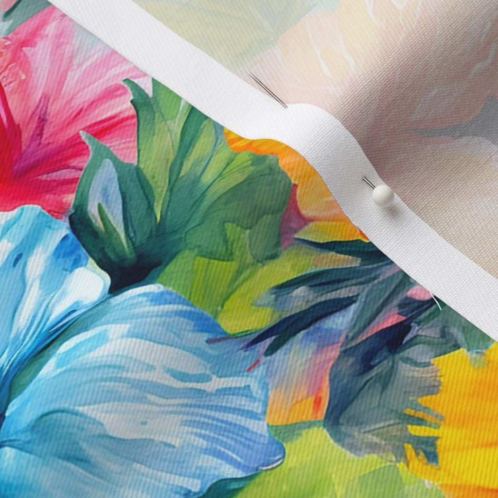 Watercolor Hibiscus Flowers (Light III) Lightweight Cotton Twill Printed Fabric by Studio Ten Design