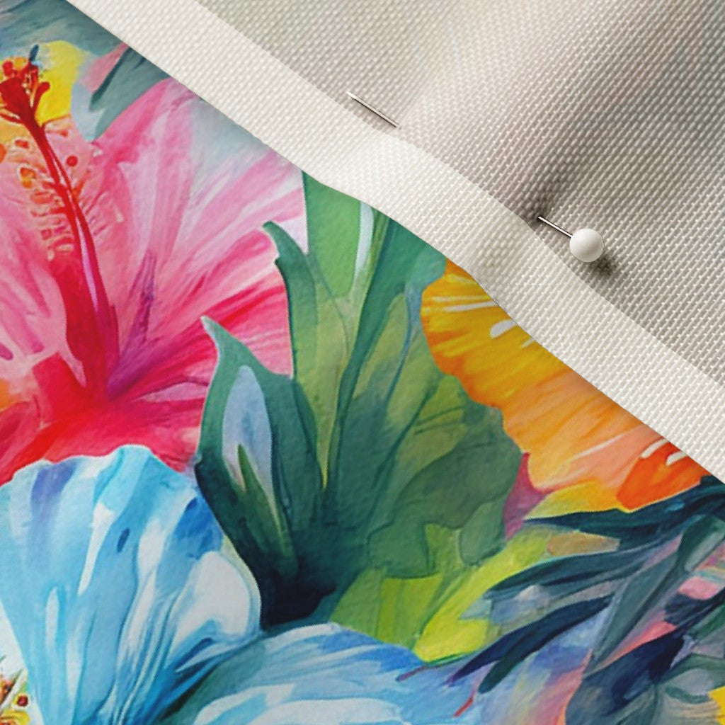 Watercolor Hibiscus Flowers (Light III) Celosia Velvet Printed Fabric by Studio Ten Design