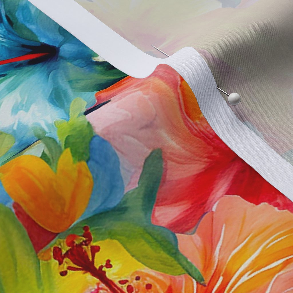 Watercolor Hibiscus Flowers (Light III) Cotton Lawn Printed Fabric by Studio Ten Design