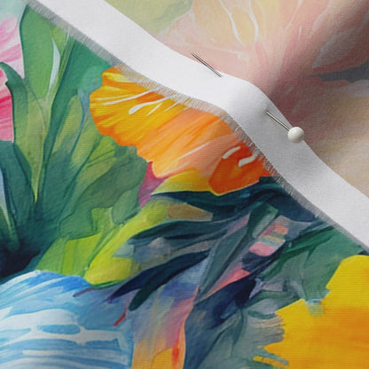 Watercolor Hibiscus Flowers (Light III) Organic Cotton Sateen Printed Fabric by Studio Ten Design