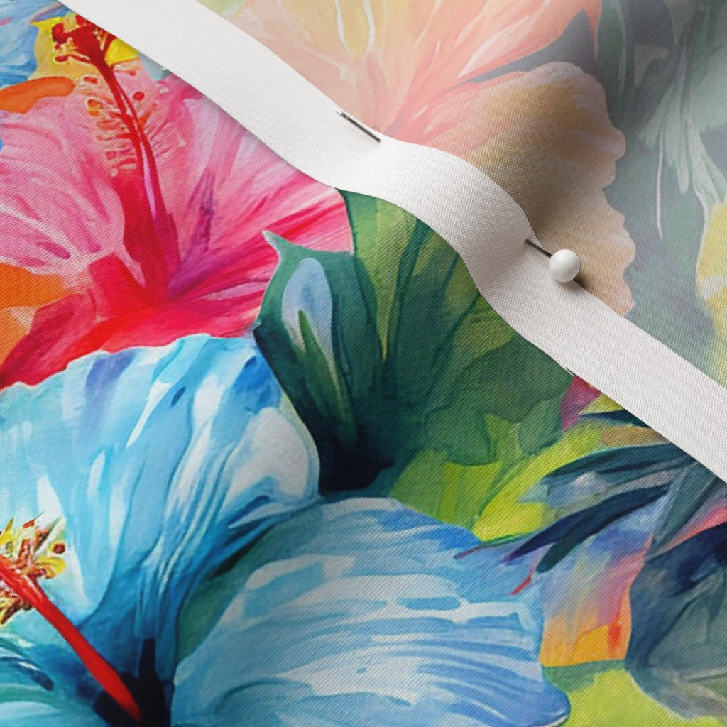 Watercolor Hibiscus Flowers (Light III) Cotton Poplin Printed Fabric by Studio Ten Design