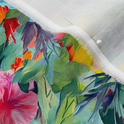 Watercolor Hibiscus Flowers (Light III) Organic Sweet Pea Gauze Printed Fabric by Studio Ten Design