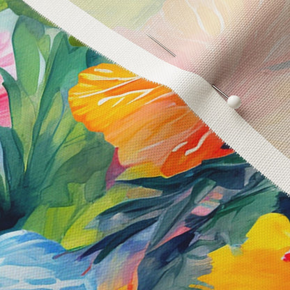 Watercolor Hibiscus Flowers (Light III) Linen Cotton Canvas Printed Fabric by Studio Ten Design