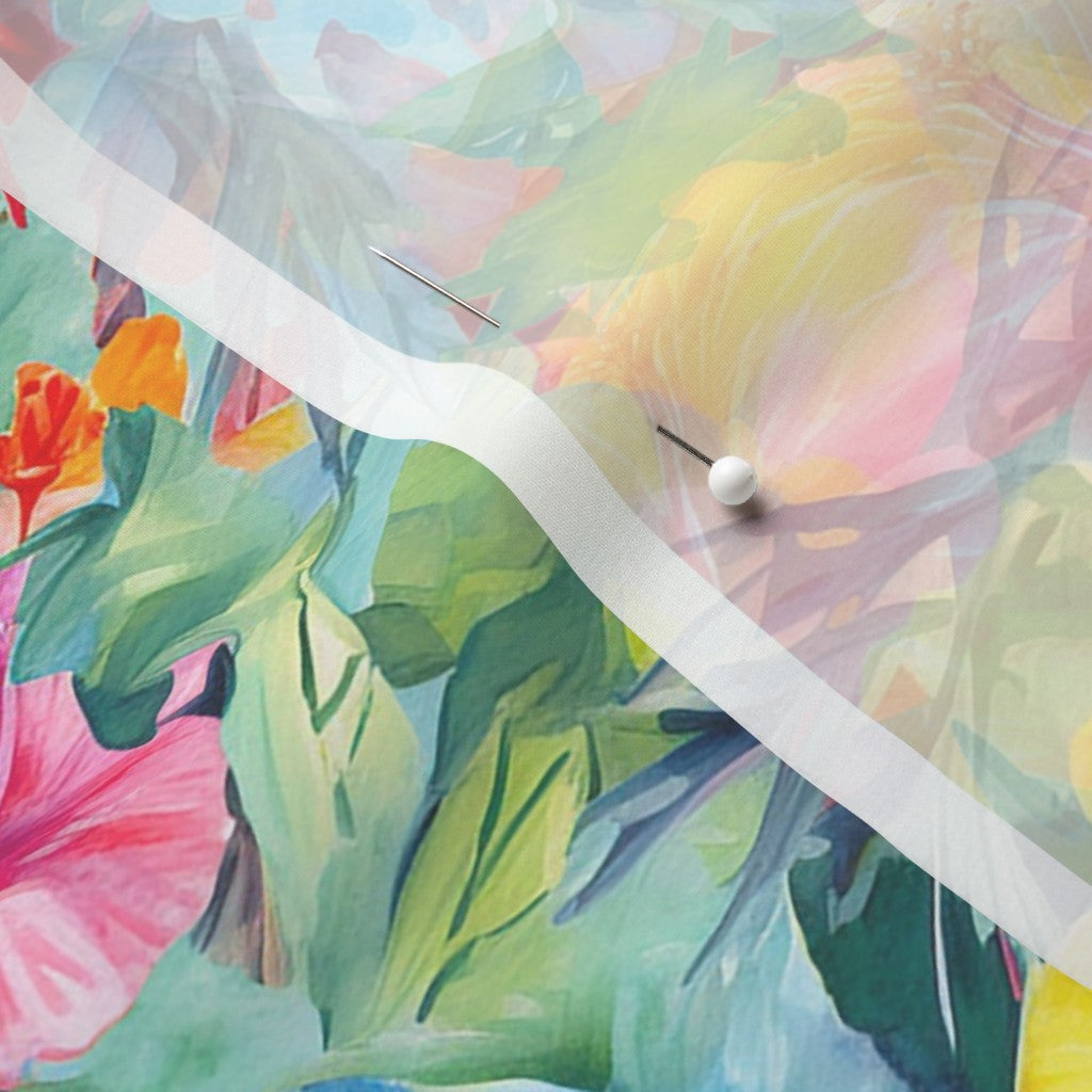 Watercolor Hibiscus Flowers (Light III) Chiffon Printed Fabric by Studio Ten Design