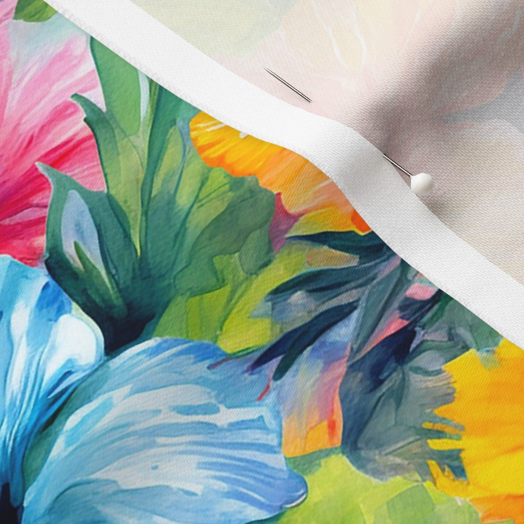Watercolor Hibiscus Flowers (Light III) Longleaf Sateen Grand Printed Fabric by Studio Ten Design