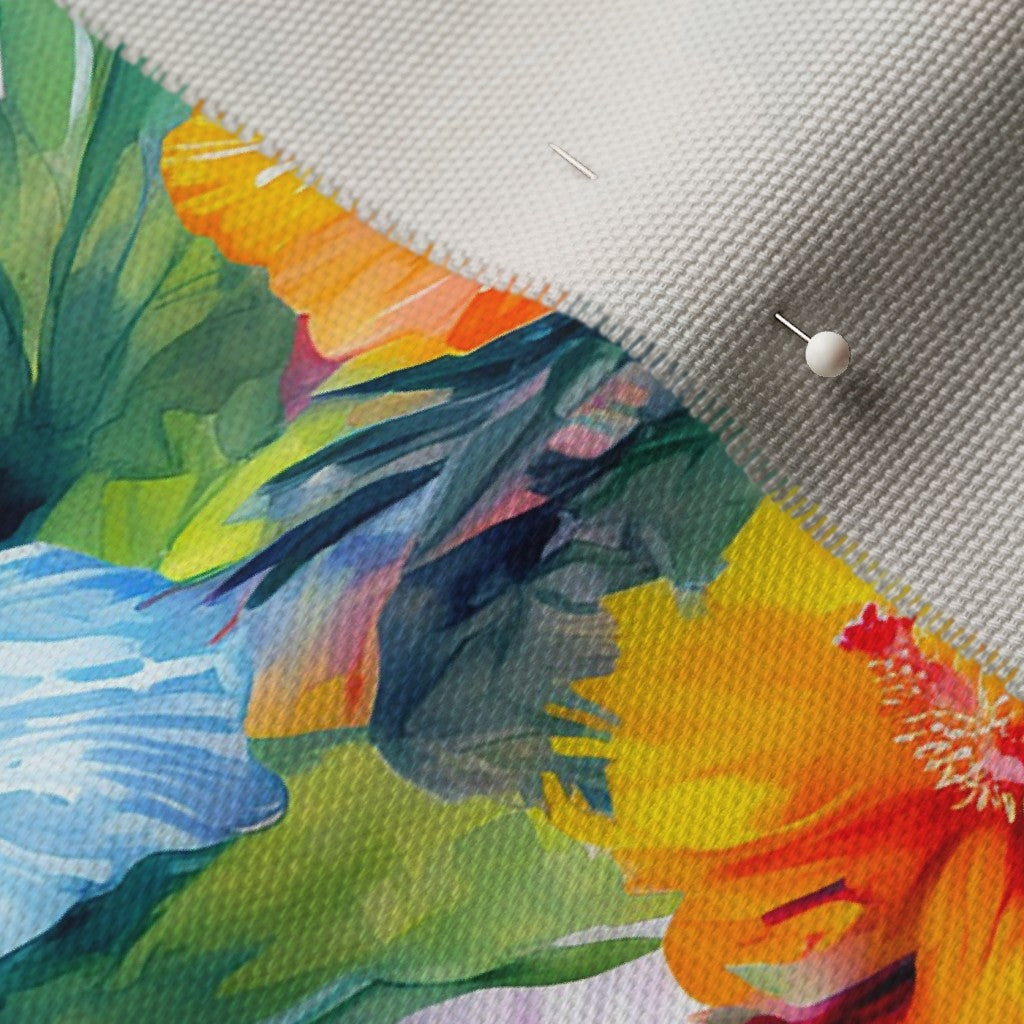 Watercolor Hibiscus Flowers (Light III) Cypress Cotton Canvas Printed Fabric by Studio Ten Design