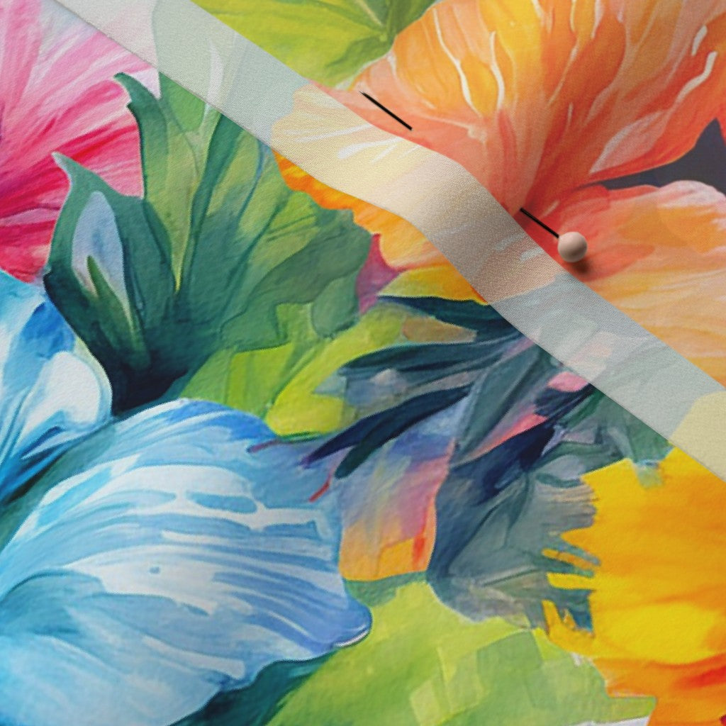 Watercolor Hibiscus Flowers (Light III) Poly Crepe de Chine Printed Fabric by Studio Ten Design
