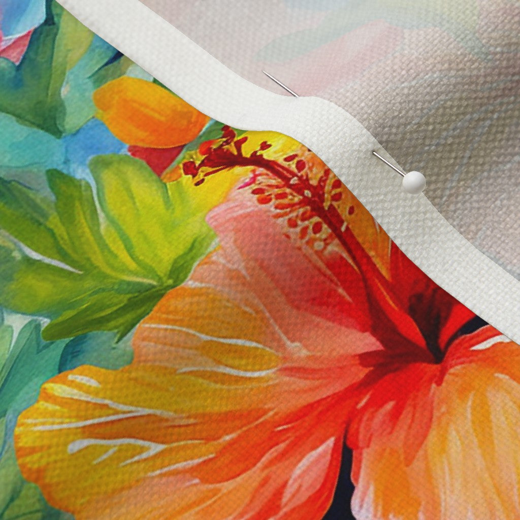 Watercolor Hibiscus Flowers (Light III) Performance Linen Printed Fabric by Studio Ten Design