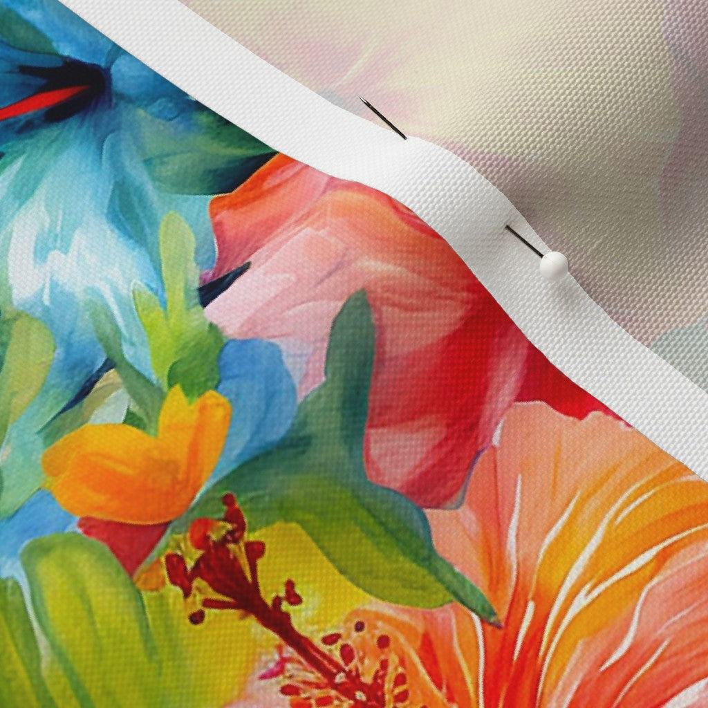 Watercolor Hibiscus Flowers (Light III) Recycled Canvas Printed Fabric by Studio Ten Design