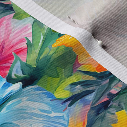 Watercolor Hibiscus Flowers (Light III) Dogwood Denim Printed Fabric by Studio Ten Design