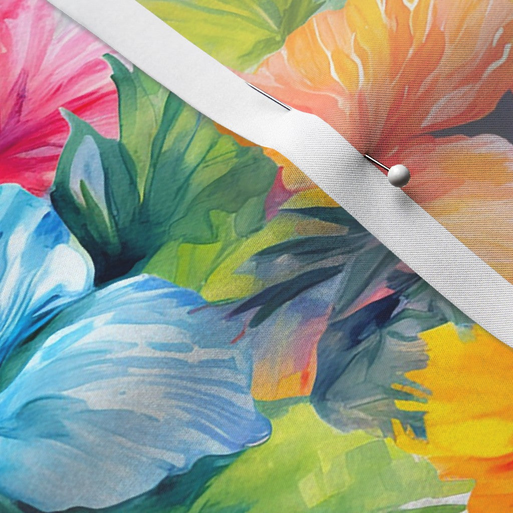 Watercolor Hibiscus Flowers (Light III) Satin Printed Fabric by Studio Ten Design