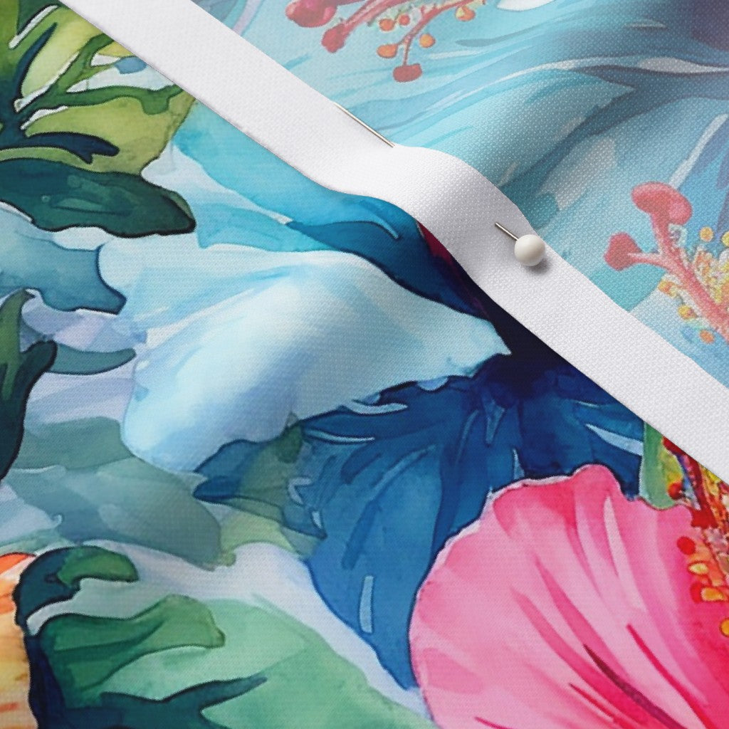 Watercolor Hibiscus Flowers (Light IV) Performance Piqué Printed Fabric by Studio Ten Design