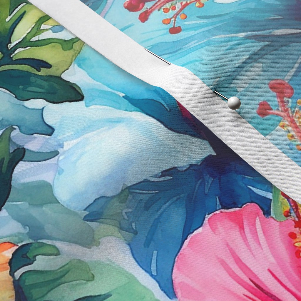 Watercolor Hibiscus Flowers (Light IV) Satin Printed Fabric by Studio Ten Design