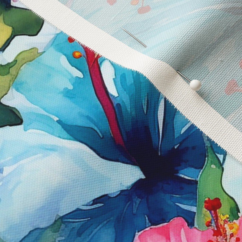 Watercolor Hibiscus Flowers (Light IV) Linen Cotton Canvas Printed Fabric by Studio Ten Design