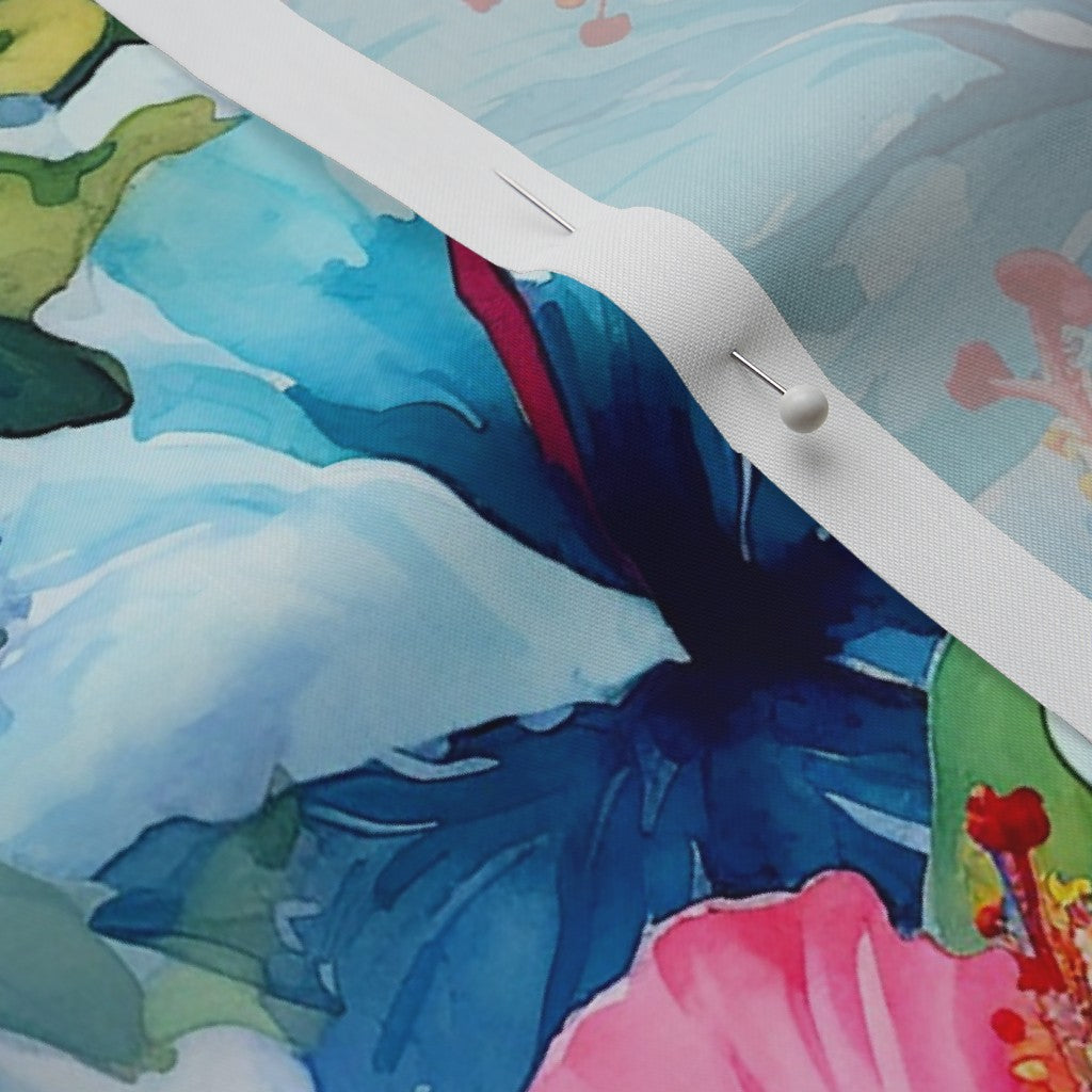 Watercolor Hibiscus Flowers (Light IV) Perennial Sateen Grand Printed Fabric by Studio Ten Design