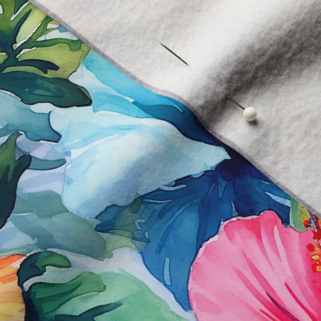 Watercolor Hibiscus Flowers (Light IV) Performance Velvet Printed Fabric by Studio Ten Design