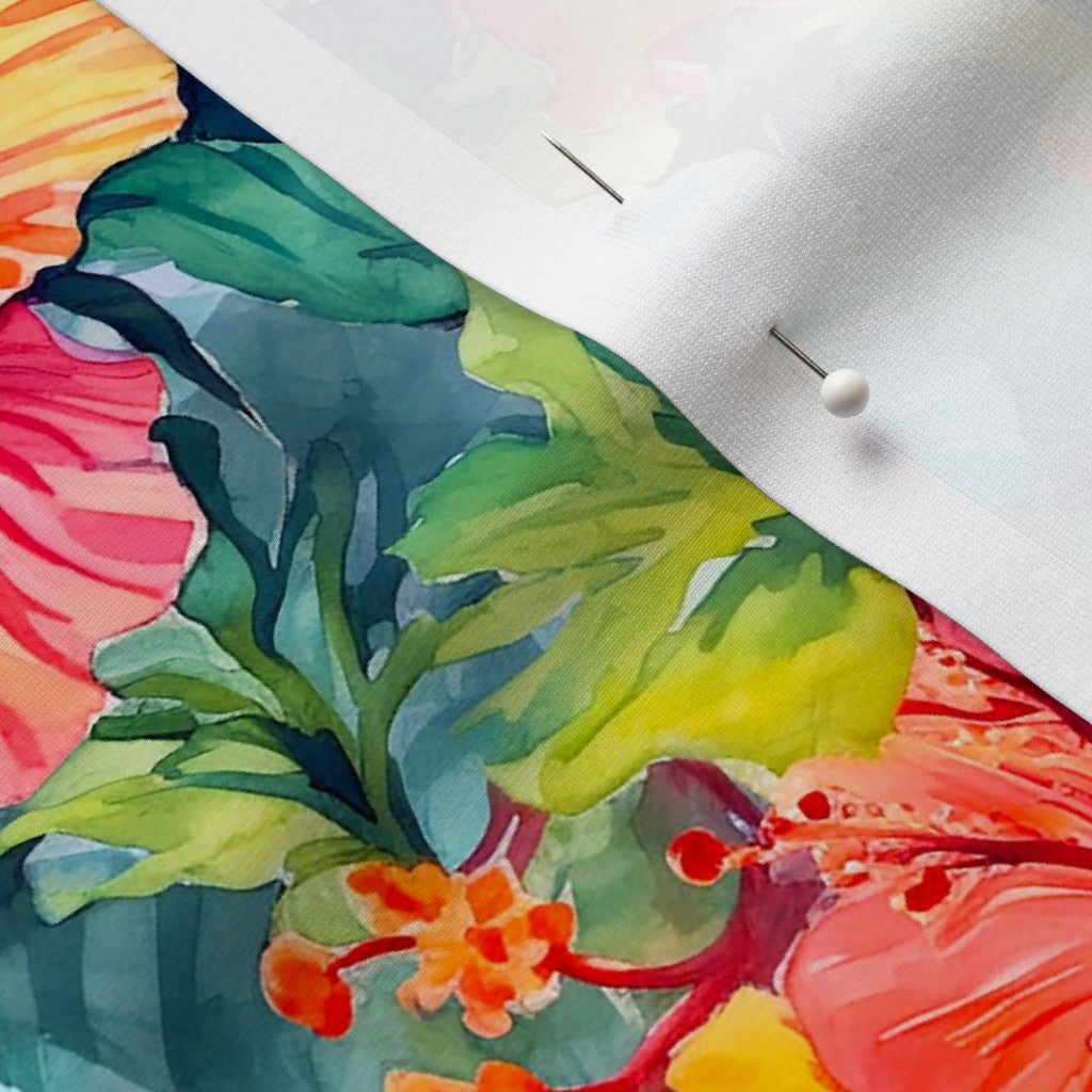 Watercolor Hibiscus Flowers (Light IV) Sport Lycra Printed Fabric by Studio Ten Design