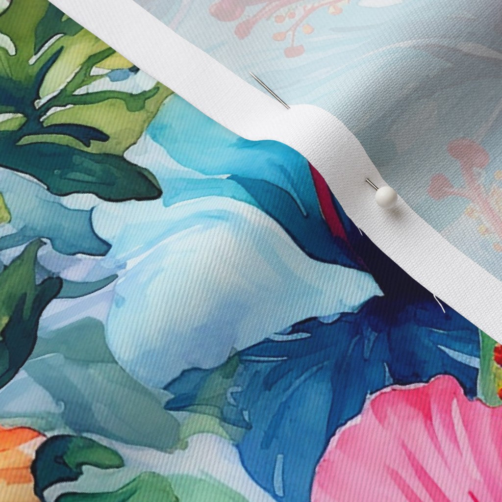 Watercolor Hibiscus Flowers (Light IV) Lightweight Cotton Twill Printed Fabric by Studio Ten Design