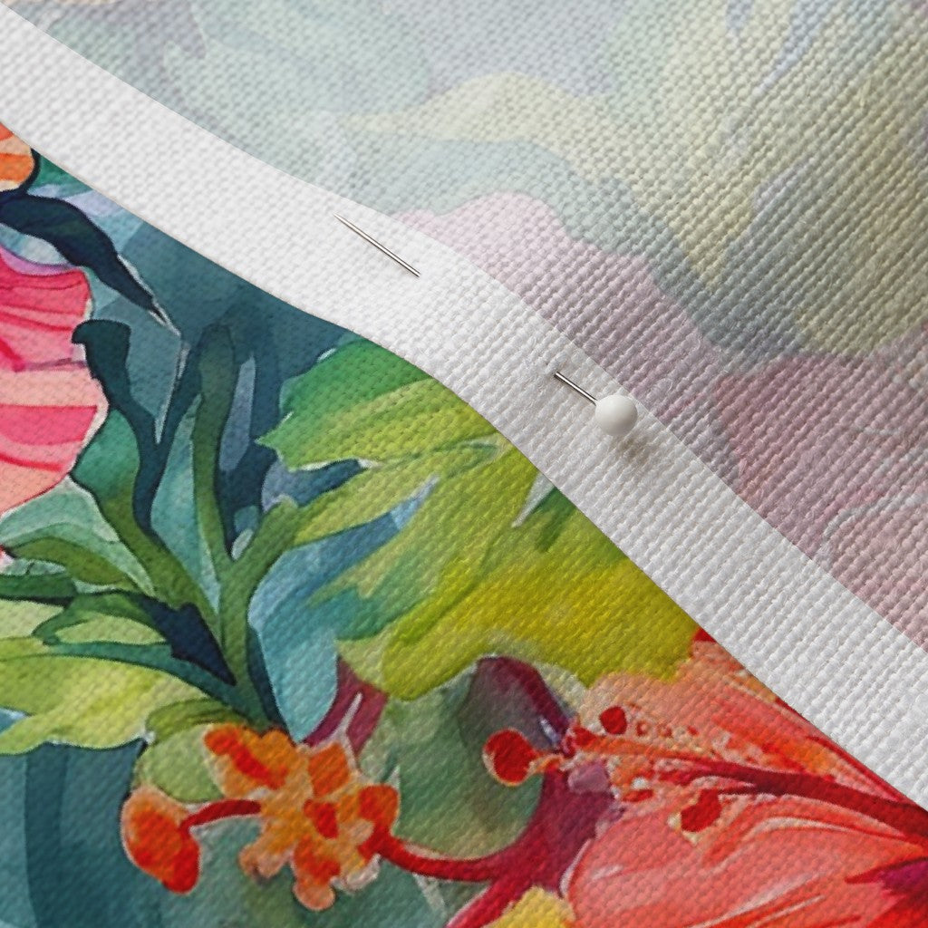 Watercolor Hibiscus Flowers (Light IV) Belgian Linen™ Printed Fabric by Studio Ten Design