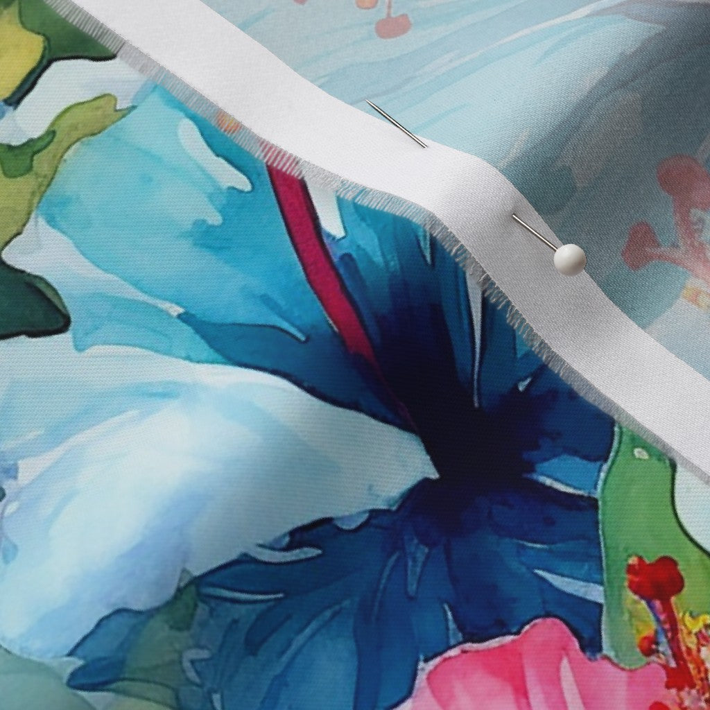Watercolor Hibiscus Flowers (Light IV) Organic Cotton Sateen Printed Fabric by Studio Ten Design