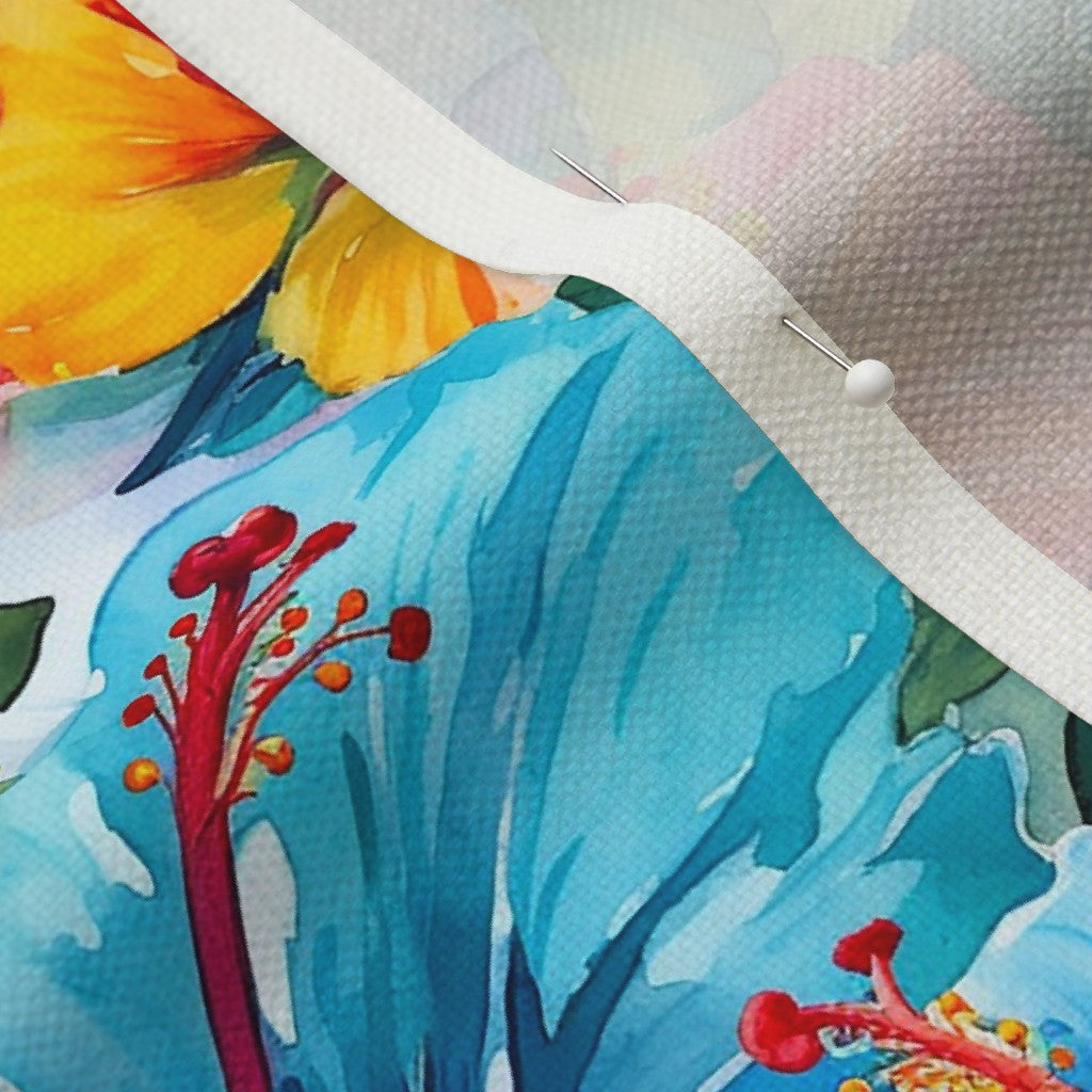 Watercolor Hibiscus Flowers (Light IV) Performance Linen Printed Fabric by Studio Ten Design