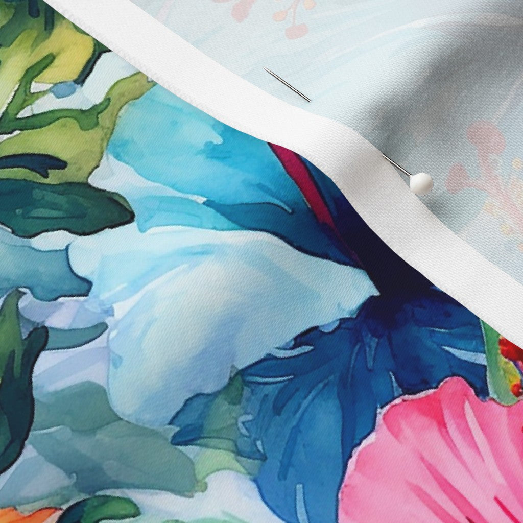 Watercolor Hibiscus Flowers (Light IV) Longleaf Sateen Grand Printed Fabric by Studio Ten Design