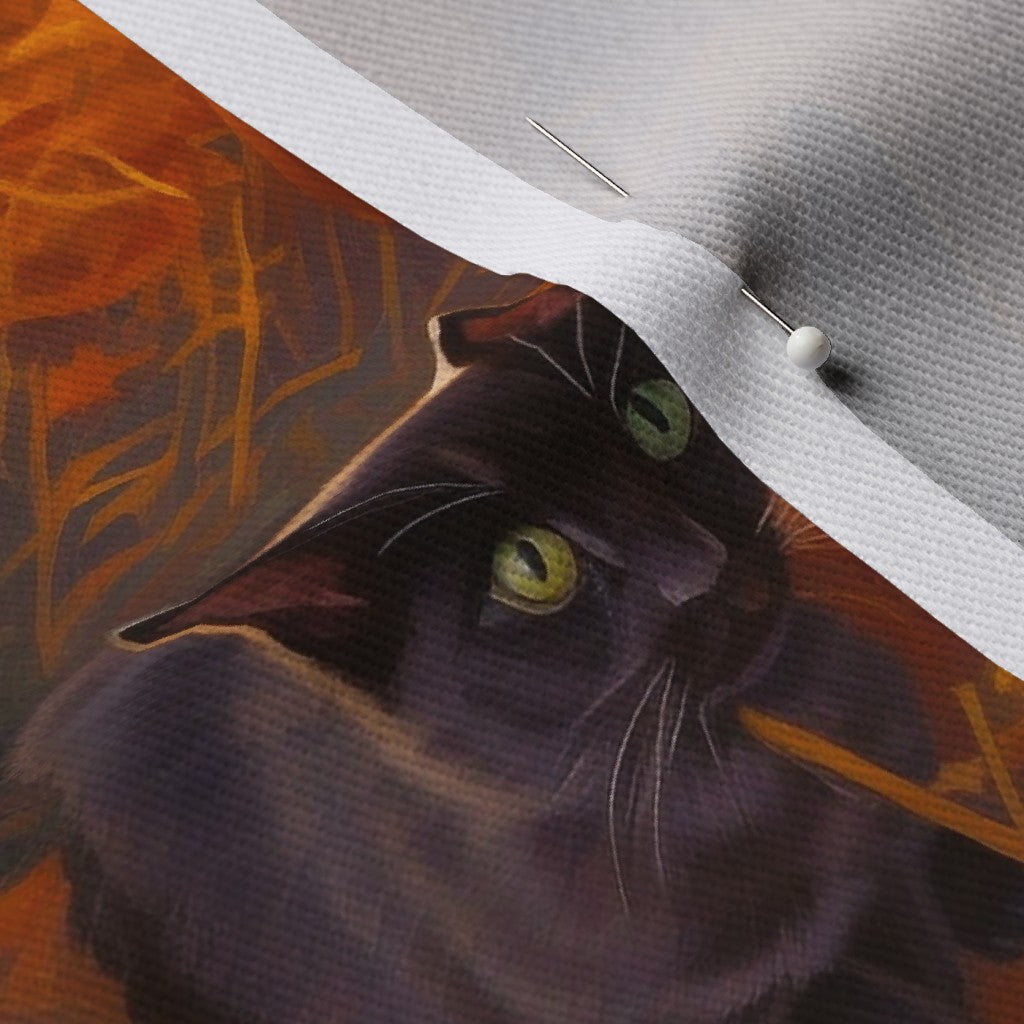 Black Cats in the Pumpkin Patch Dogwood Denim Printed Fabric by Studio Ten Design