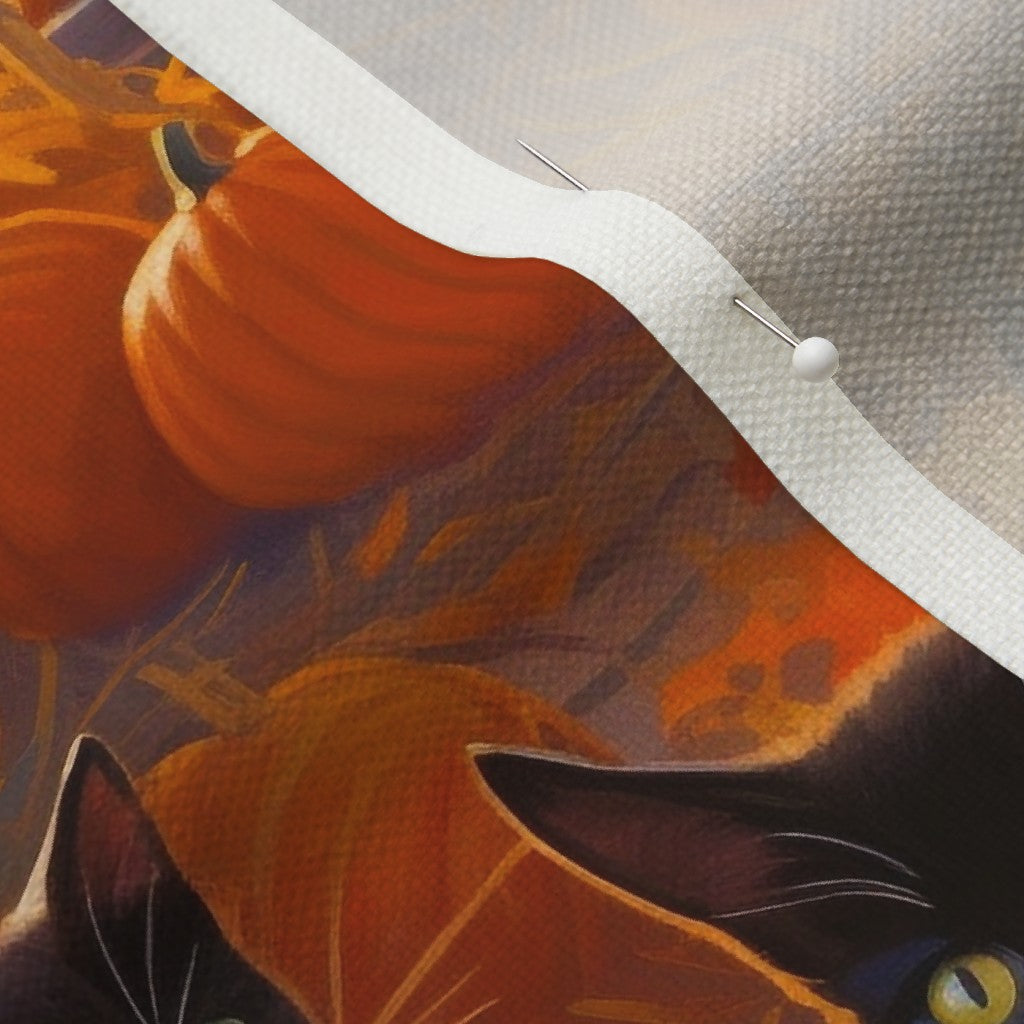 Black Cats in the Pumpkin Patch Performance Linen Printed Fabric by Studio Ten Design