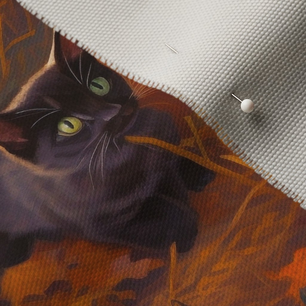 Black Cats in the Pumpkin Patch Cypress Cotton Canvas Printed Fabric by Studio Ten Design