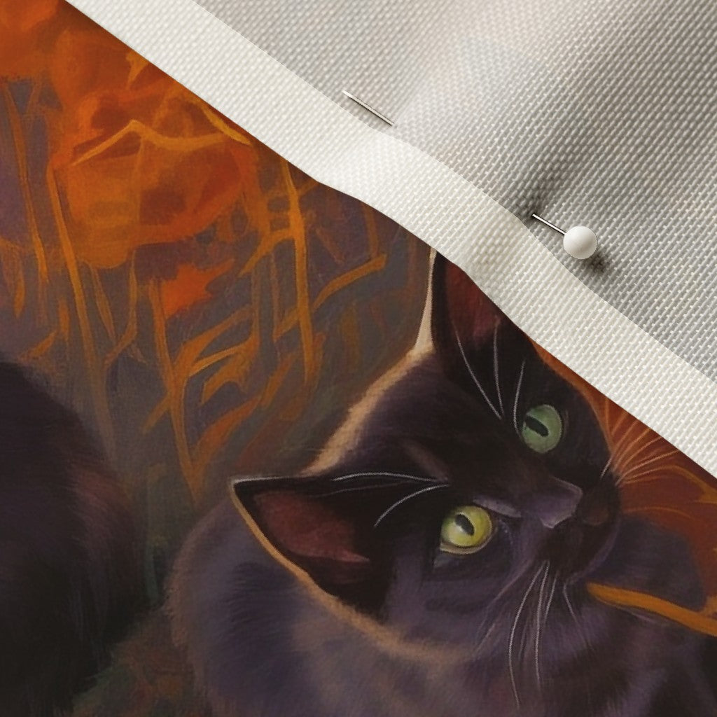 Black Cats in the Pumpkin Patch Celosia Velvet Printed Fabric by Studio Ten Design