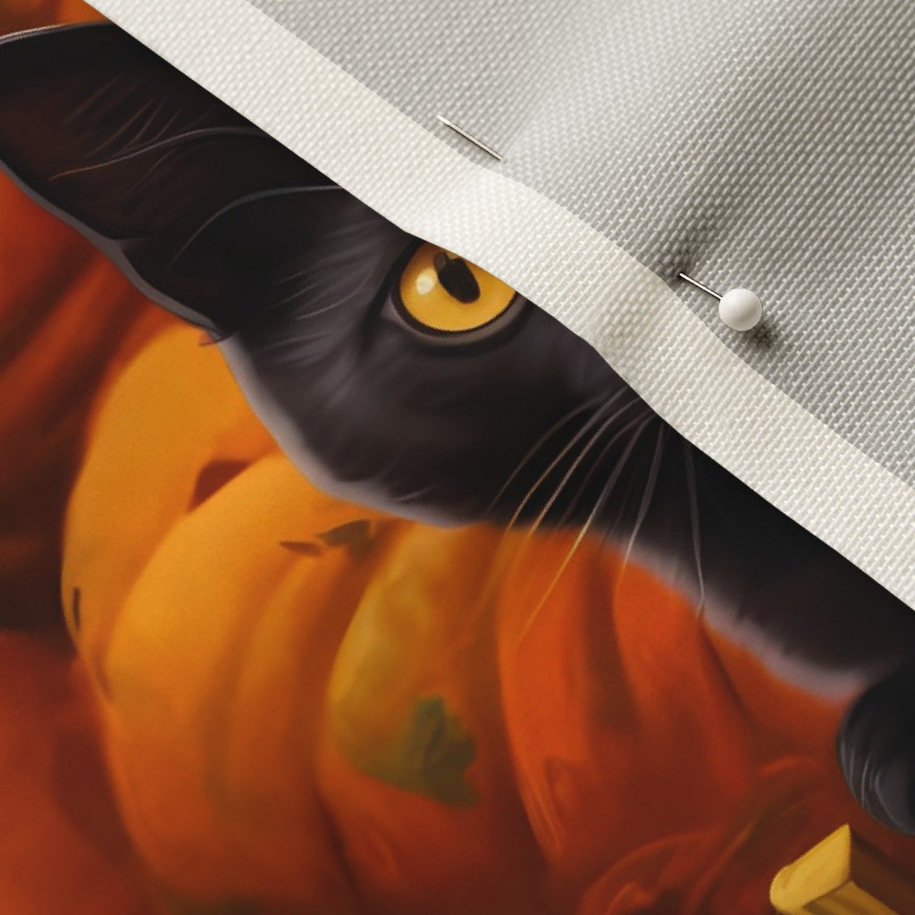 Black Kittens in the Pumpkin Patch Celosia Velvet Printed Fabric by Studio Ten Design