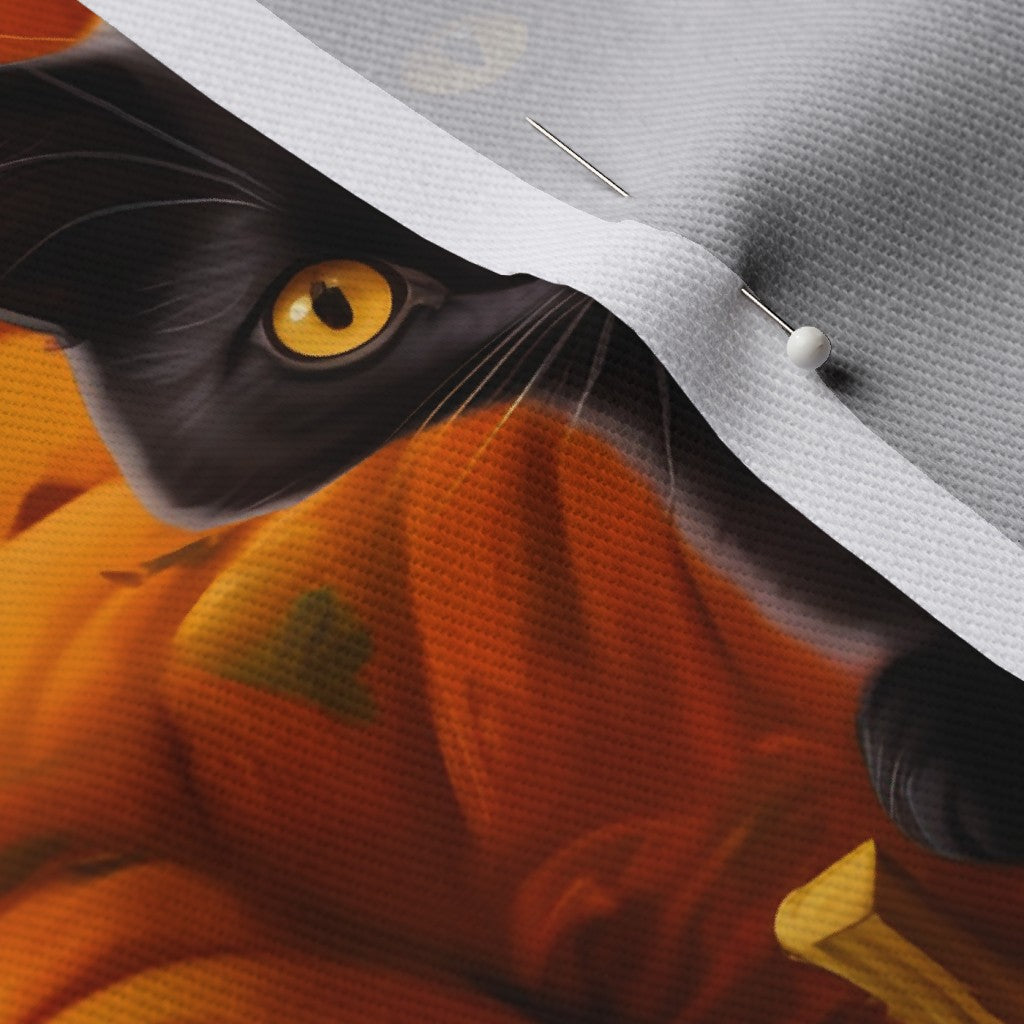 Black Kittens in the Pumpkin Patch Dogwood Denim Printed Fabric by Studio Ten Design