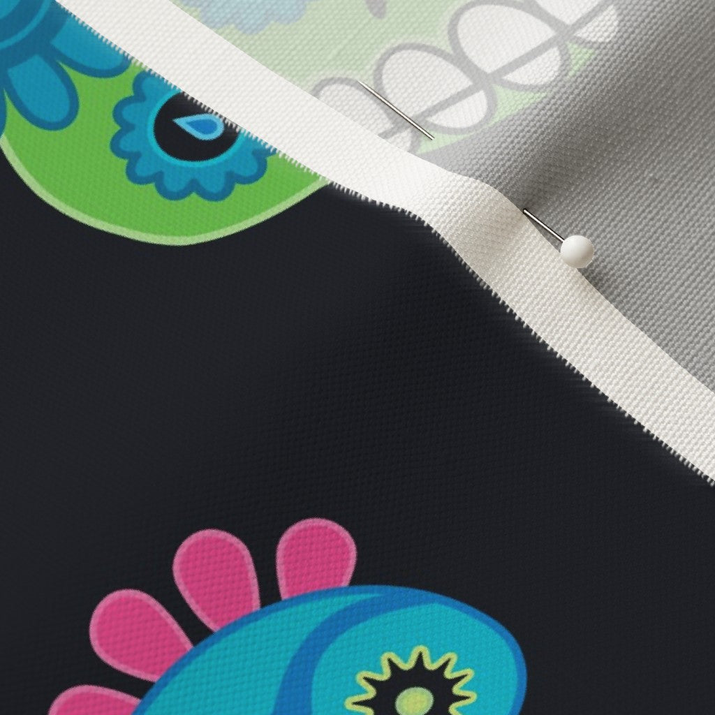 Dia de los Muertos (Graphite) Linen Cotton Canvas Printed Fabric by Studio Ten Design