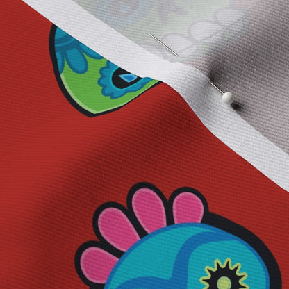 Dia de los Muertos (Poppy Red) Dogwood Denim Printed Fabric by Studio Ten Design