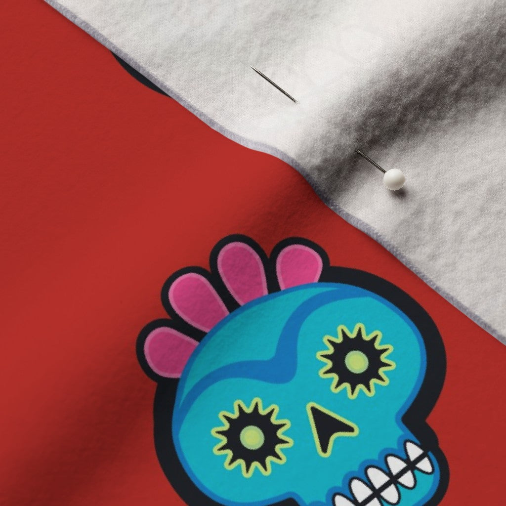 Dia de los Muertos (Poppy Red) Performance Velvet Printed Fabric by Studio Ten Design
