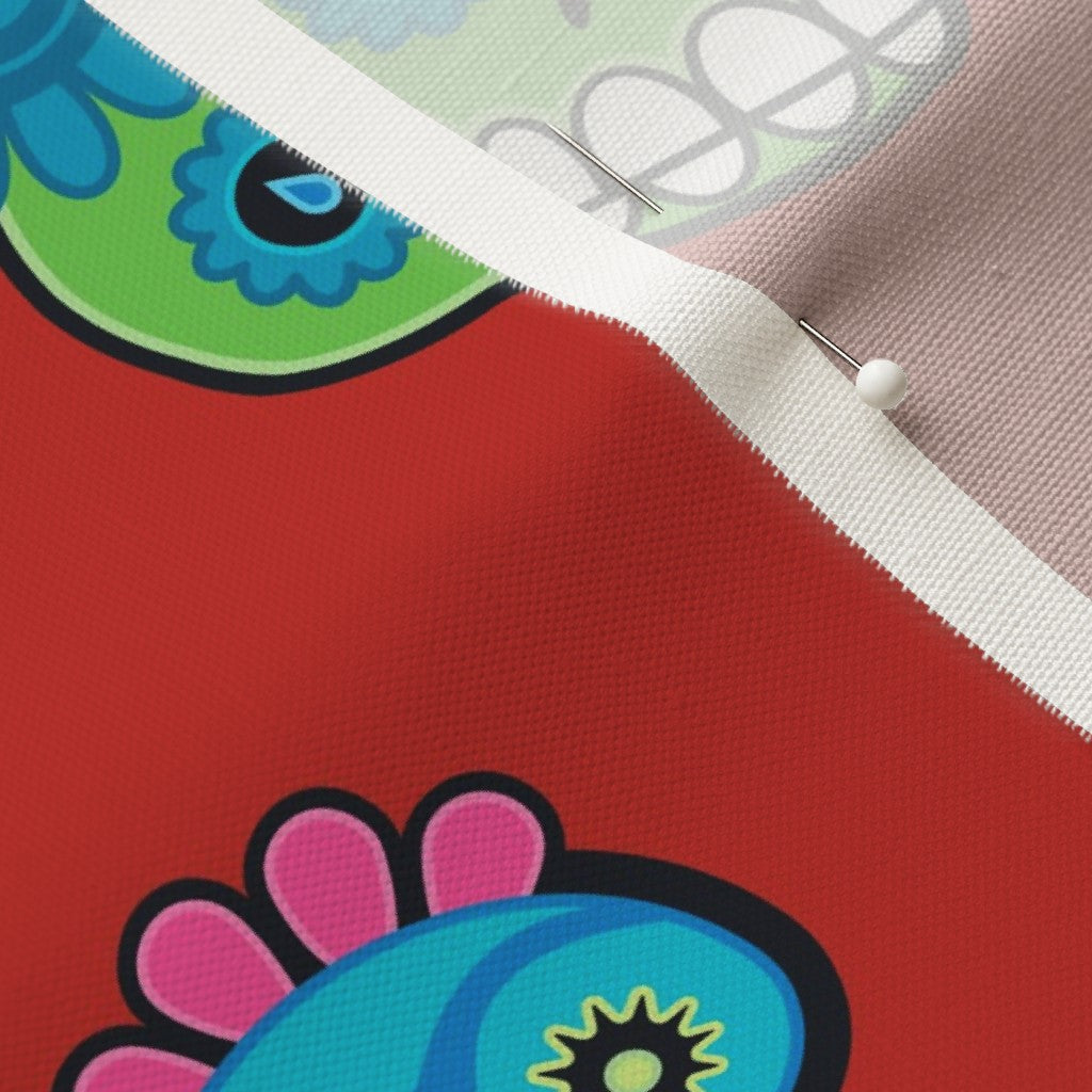 Dia de los Muertos (Poppy Red) Linen Cotton Canvas Printed Fabric by Studio Ten Design