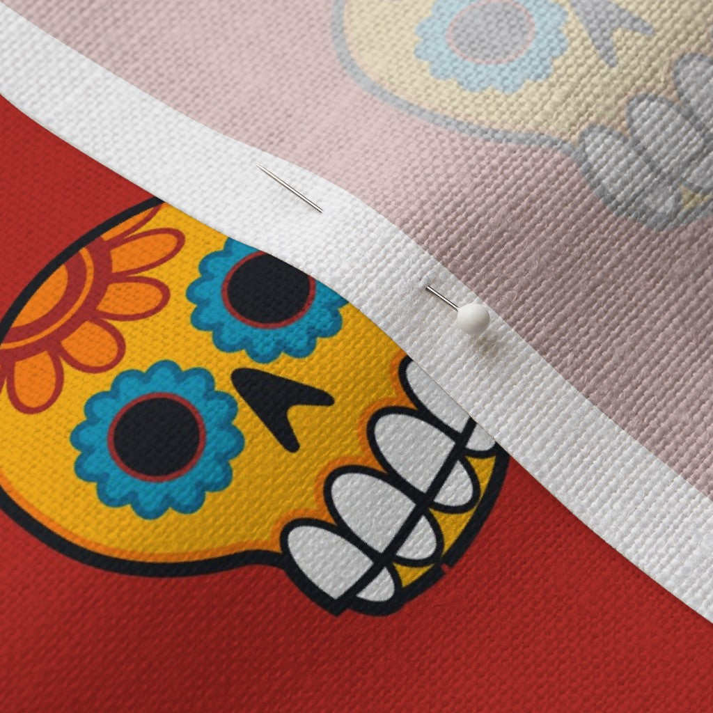 Dia de los Muertos (Poppy Red) Belgian Linen™ Printed Fabric by Studio Ten Design