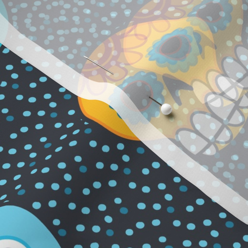 Dia de los Muertos (Blue) Chiffon Printed Fabric by Studio Ten Design